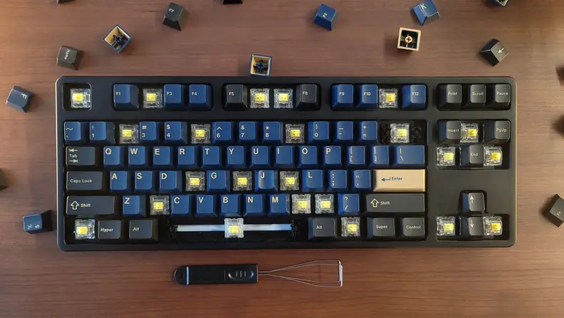 A mechanical keyboard with some of its keys removed