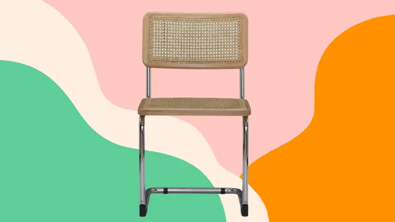 Cesca chair in front of a colorful background.