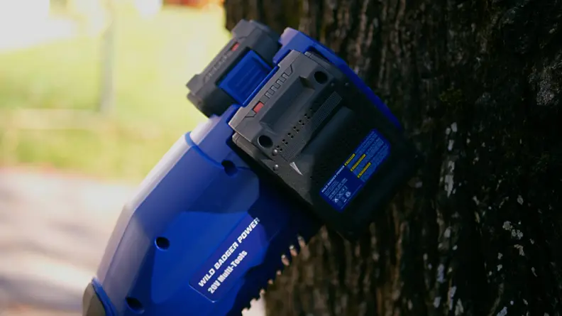 A blue battery pack