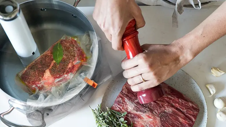 Just put your meal into the water with the sous vide cooker, and in a few hours, dinner will be ready.