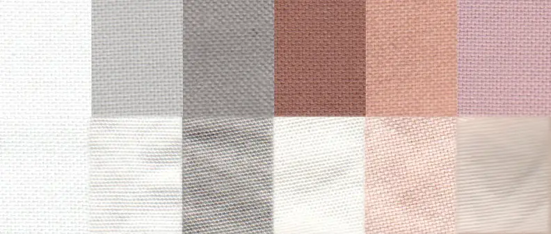An example of a before and after test stain results using the Normal cycle. From left to right: control, sweat, dirt, blood, cocoa, and red wine.