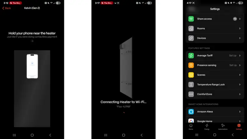 Three app screenshots