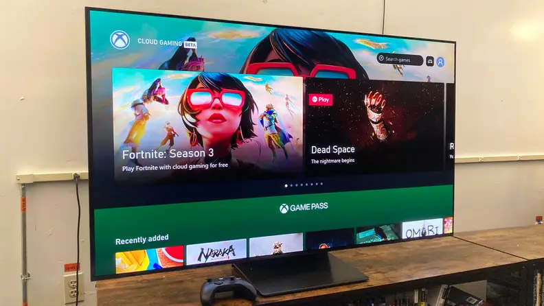 The Xbox Cloud Gaming home screen, as seen on the 55-inch Samsung S95B OLED TV