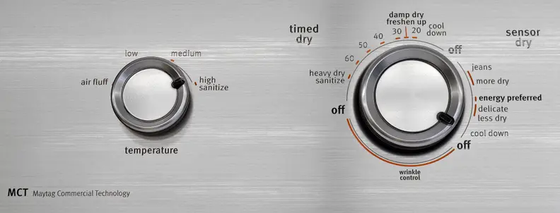 The Maytag Centennial MEDC415EW's four temperature settings can be selected regardless of the preferred cycle.