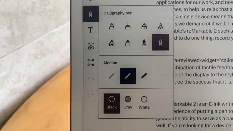 the reMarkable 2's selection of digital writing tools on display.