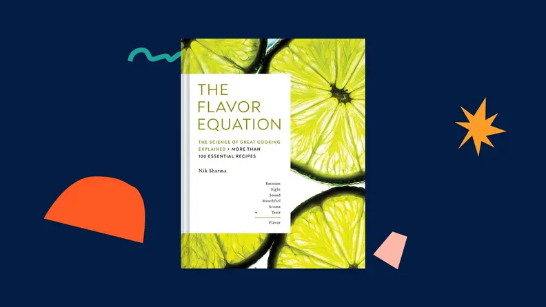 The Flavor Equation cookbook against a dark blue background.
