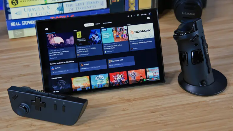 The Lenovo Legion Go with the controllers disconnected off the screen.