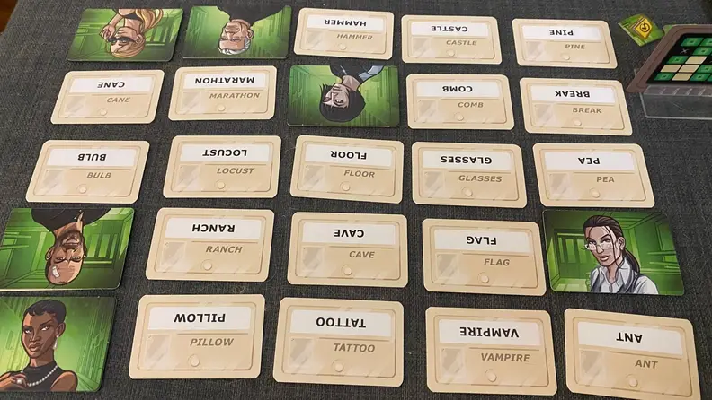 the board for Codenames Duet set up