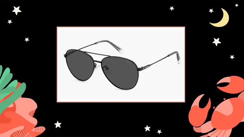 A pair of oversized aviator sunglasses.
