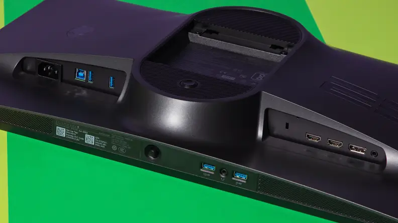 Assorted USB ports on left, right and bottom sides on the back of the monitor on the Alienware AW2523HF gaming monitor.