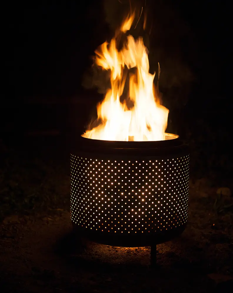 The finished, flaming firepit.