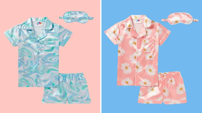 Two pairs of Walmart silk pajamas side by side