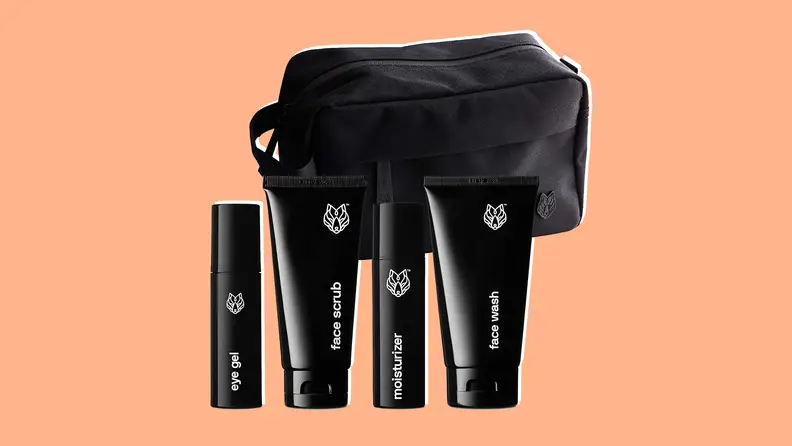 Black wolf skincare set on a pink background