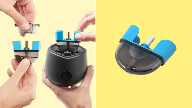 Person placing Thermacell Rechargeable Mosquito Repeller Refills inside of portable repeller.