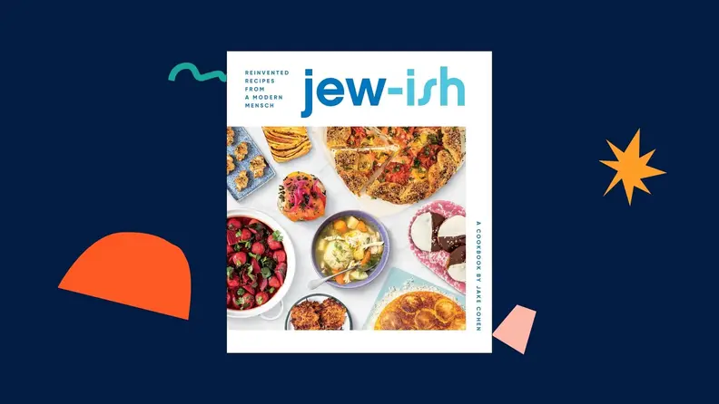 Jew-ish cookbook against a dark blue background.