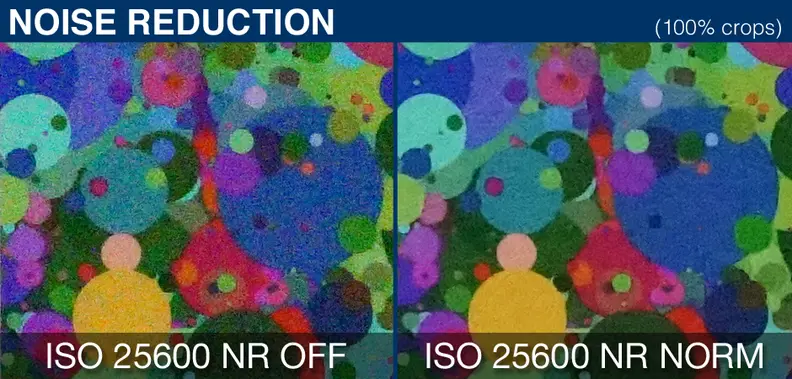 100% crops of a noise chart shot by the Sony A7R II.