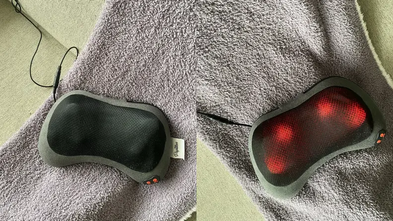 Two images of the Papillon Neck Massager plugged in.