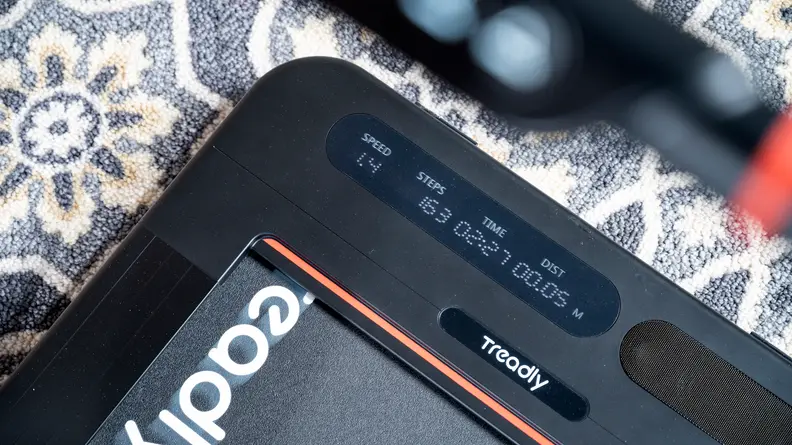 A close-up of the Treadly lcd screen.