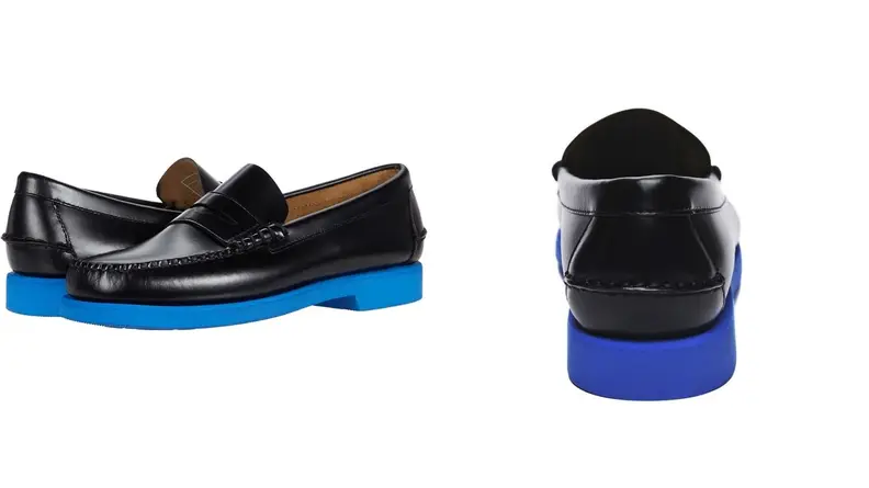 pair of Sebago penny loafers with blue outsole