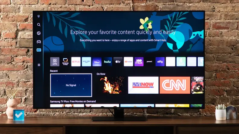 Samsung platform with various apps and features on the Samsung Q80B TV.