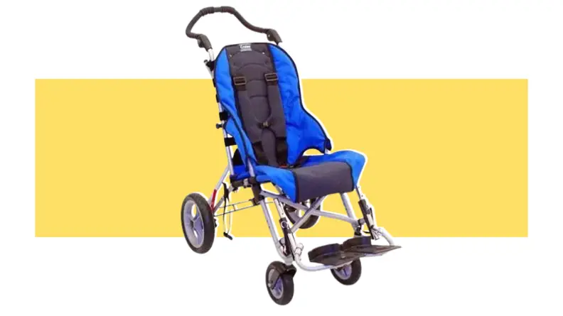 A blue and black Convaid Cruiser on a yellow background.