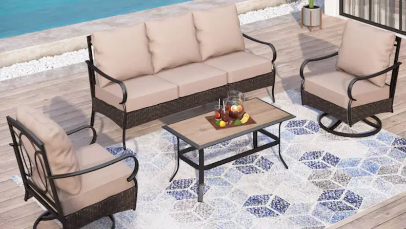 tan and brown four-piece patio set outdoors