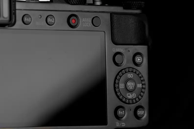A photograph of the Panasonic Lumix LX100's rear controls.