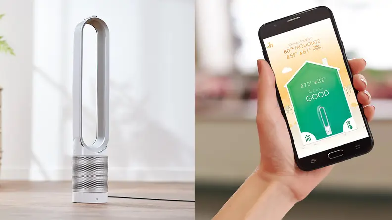 A Dyson fan and air purifer and a phone app