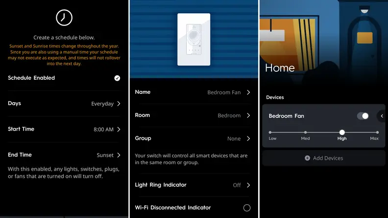 User interface for a GE smart switch on a cell phone.