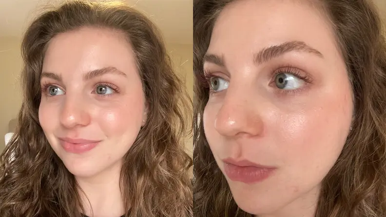Close up of a woman trying out the product.