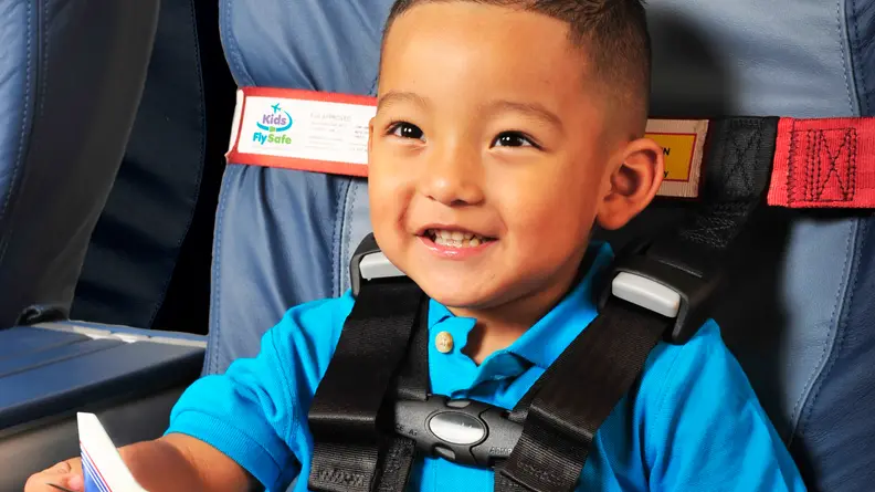 The Kids Fly Safe harness is FAA-approved and idea for kids big enough to need their own seat but too small for just a lap belt.