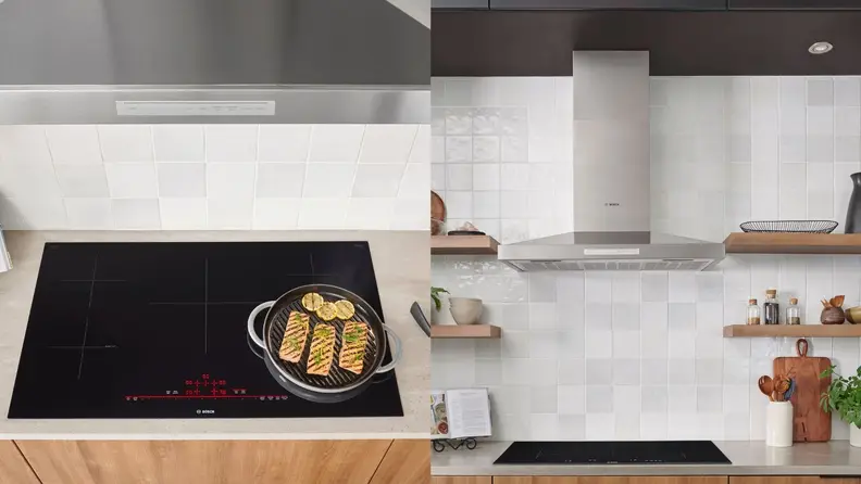 Bosch's new ventilation systems and cooktops sync thanks to the Cooktop-Hood Control feature.