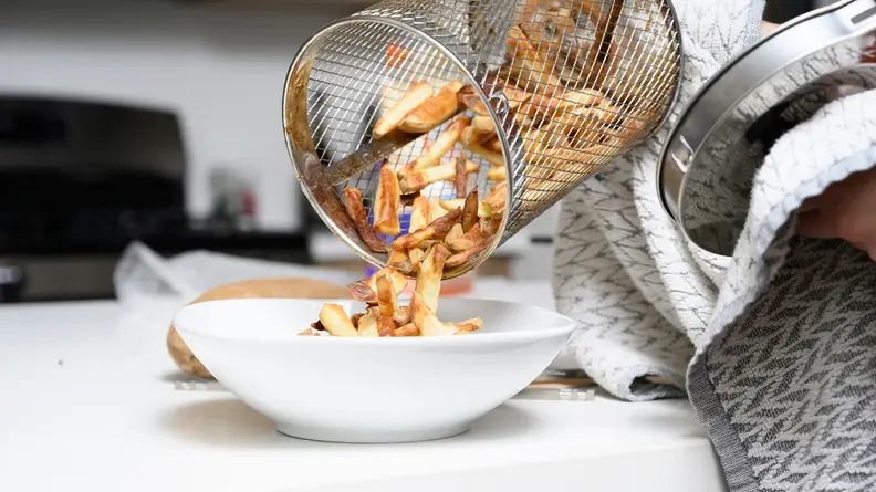 Fries coming out of Vortex basket
