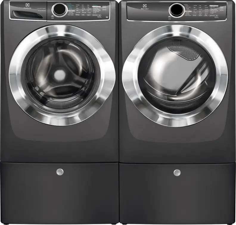 Electrolux EFLS617STT washer and EFME617STT dryer on pedestals