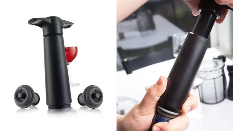 Side by side images of a vacuum pump wine saver.