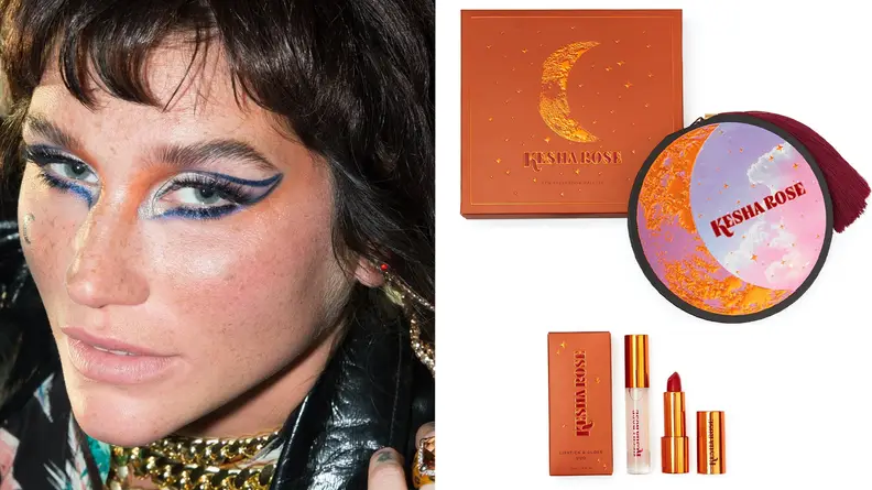 Kesha smiles wearing Kesha Rose Beauty.
