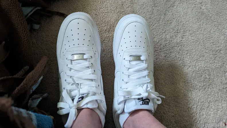 Close-up of the sneakers being worn.