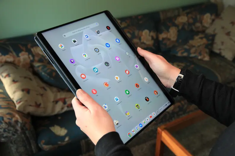The Chromebook in tablet mode.