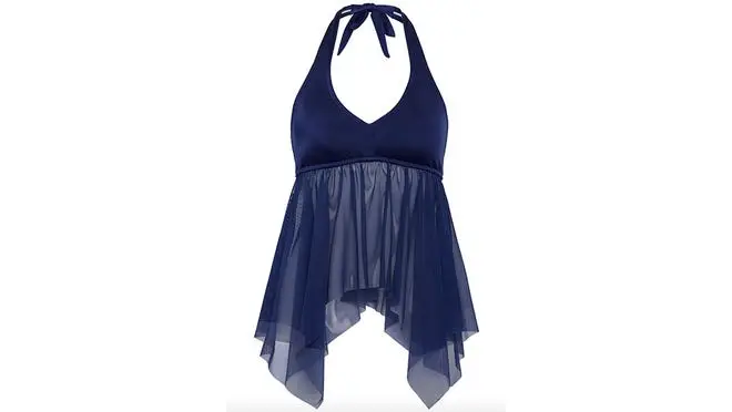 Sheer midnight blue baby doll bathing suit top