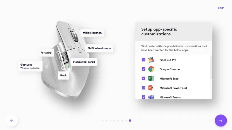 An interface to customize a Logitech computer mouse.