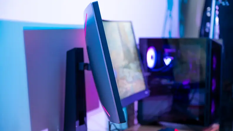 A side view of a curved gaming monitor
