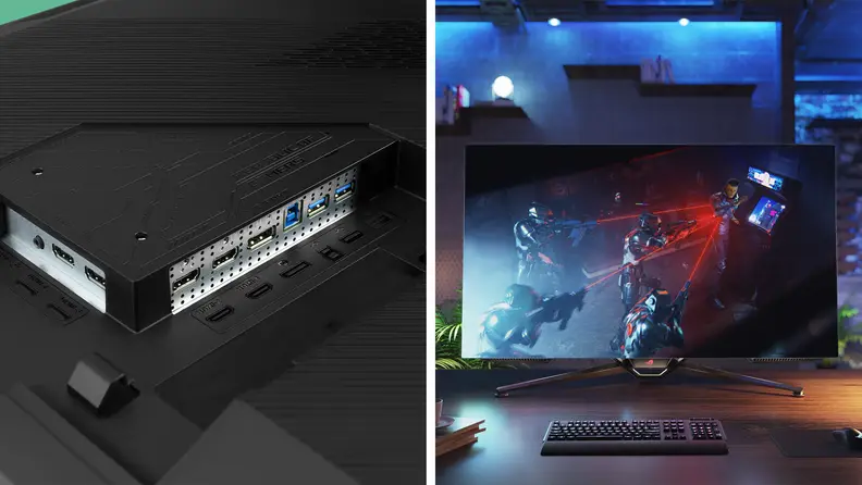 The Asus ROG Swift OLED PG42UQ and the back of the monitor.