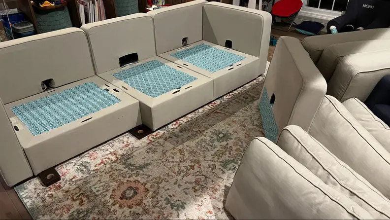 Sactional bases with the cushions removed.