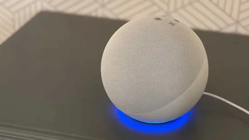 Amazon Echo smart speaker on a table.