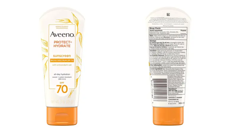 A photo of the Aveeno Protect + Hydrate Sunscreen Broad Spectrum SPF 70.