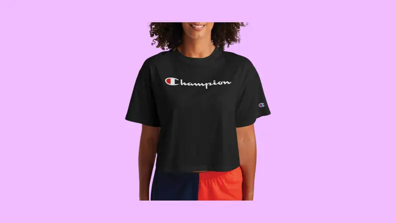 cropped black "champion" shirt