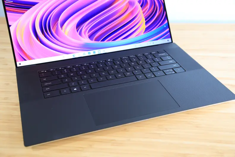 A laptop keyboard and trackpad.