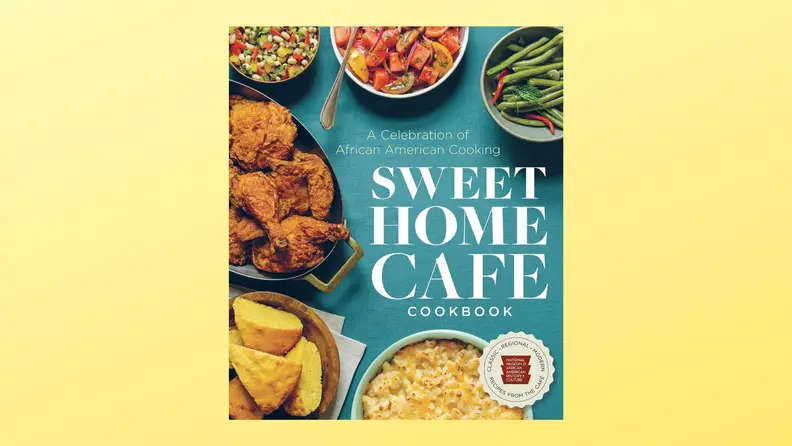 Sweet Home Cafe cookbook cover on a yellow background.