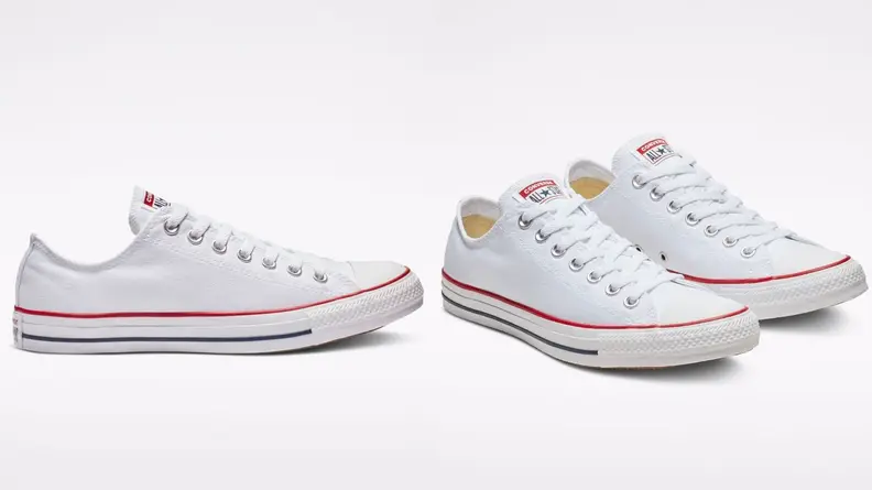 White Chuck Taylor All Star low top sneakers.