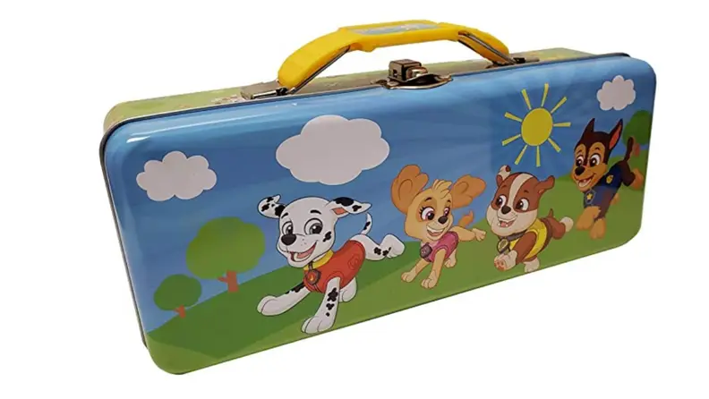 Paw Patrol themed tin pencil case.